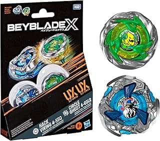 Hasbro Beyblade X Circle Ghost 4-60LR UX & Hack Viking 4-55O UX Takara Tomy Dual Pack Set with 2 Clockwise Spinning Tops, Battle Spinner Toy, from 8 Years