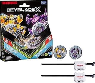 Beyblade X and Transformers Collab, Bumblebee 3-60GP vs. Shockwave 5-80O, 2 Takara Tomy Tops, 2 Launchers, Battling Top Game Toys, Ages 8+