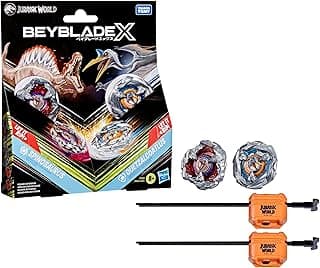 Beyblade X Jurassic World x Beyblade Collab Spinosaurus vs. Quetzalcoatlus Set, 2 Takara Tomy Tops, 2 Launchers