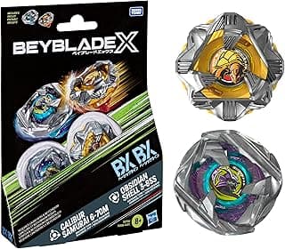 Hasbro Beyblade X Calibur Samurai 6-70M BX & Obsidian Shell 3-85S BX Takara Tomy Dual Pack Set with 2 Clockwise Spinning Tops, Battle Spinner Toy, from 8 Years
