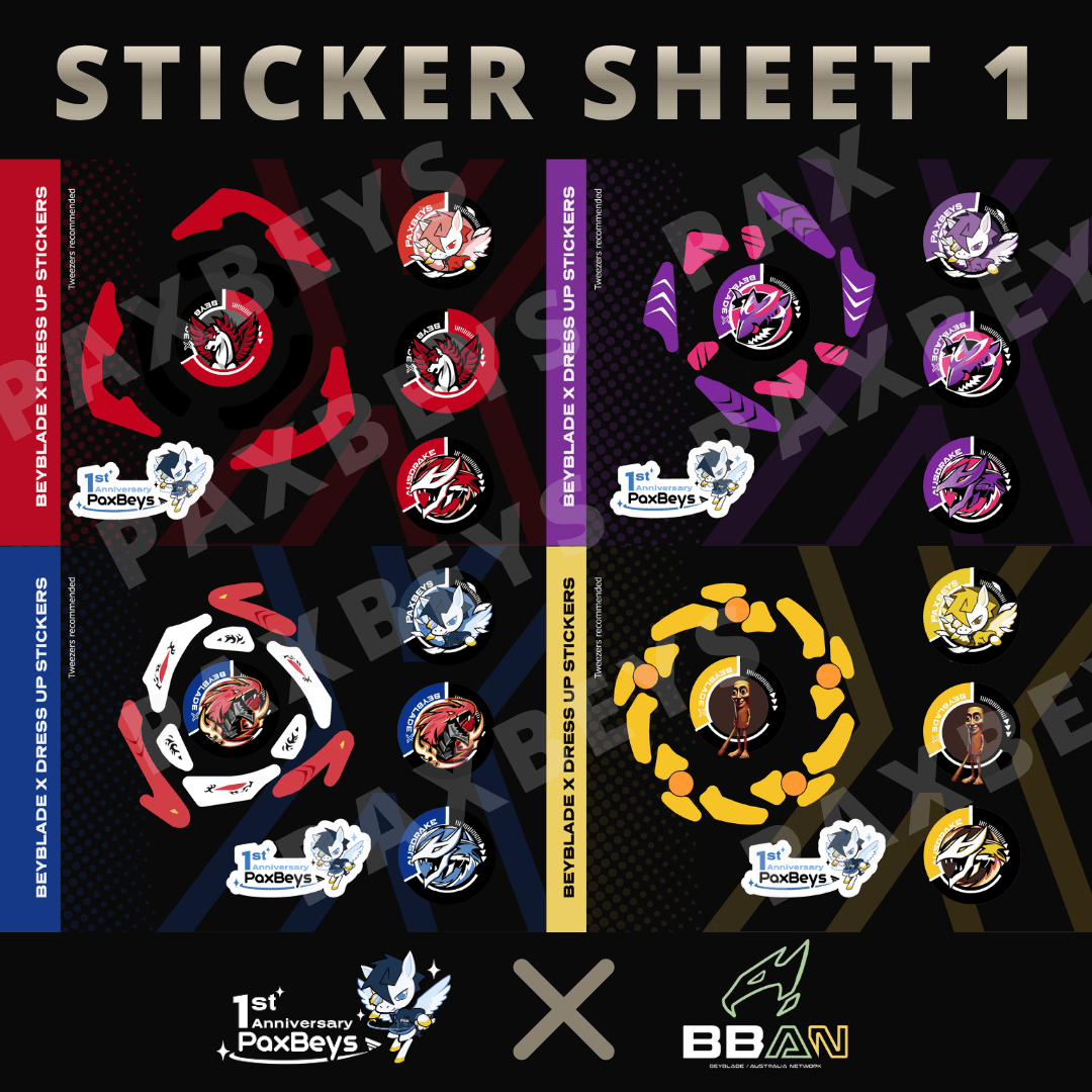 Preorder May 19th Paxbeys x BBAN Bey Sticker Sheet Vol 1
